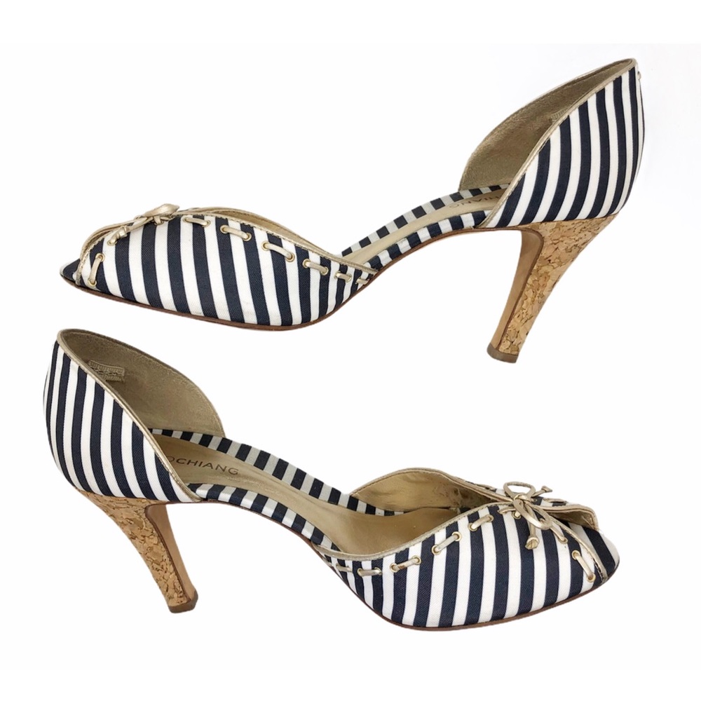 Arturo Chiangmai Blue/White Striped Peeptoe Pumps
